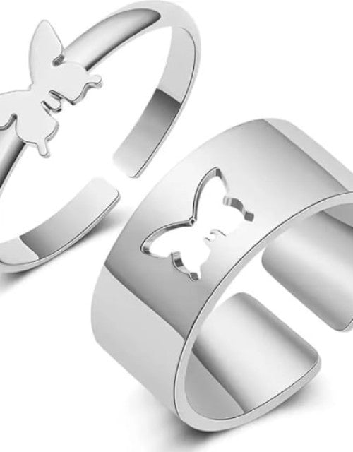 Silver - Plated Butterfly Rings for Couples Sterling Silver Ring Set darling lifestyle